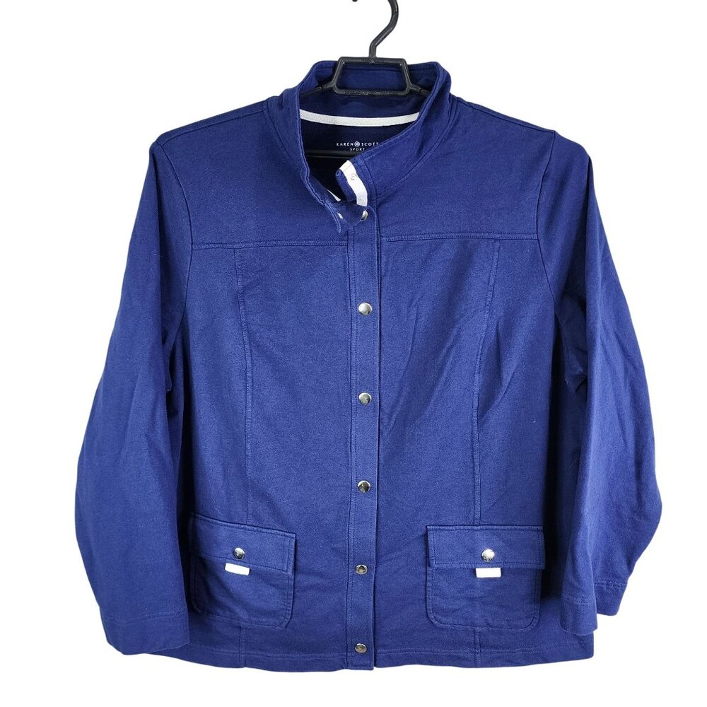Womans Blue Karen Scott Sport Jacket Snap Button Down & Pockets Size 3X